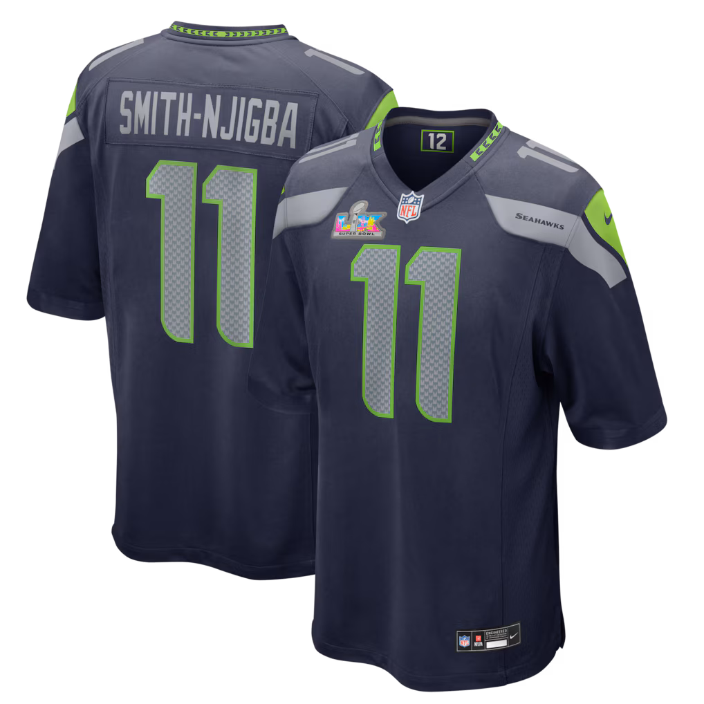 Men’s Nike Jaxon Smith-Njigba College Navy Seattle Seahawks Super Bowl LX Patch Game Jersey